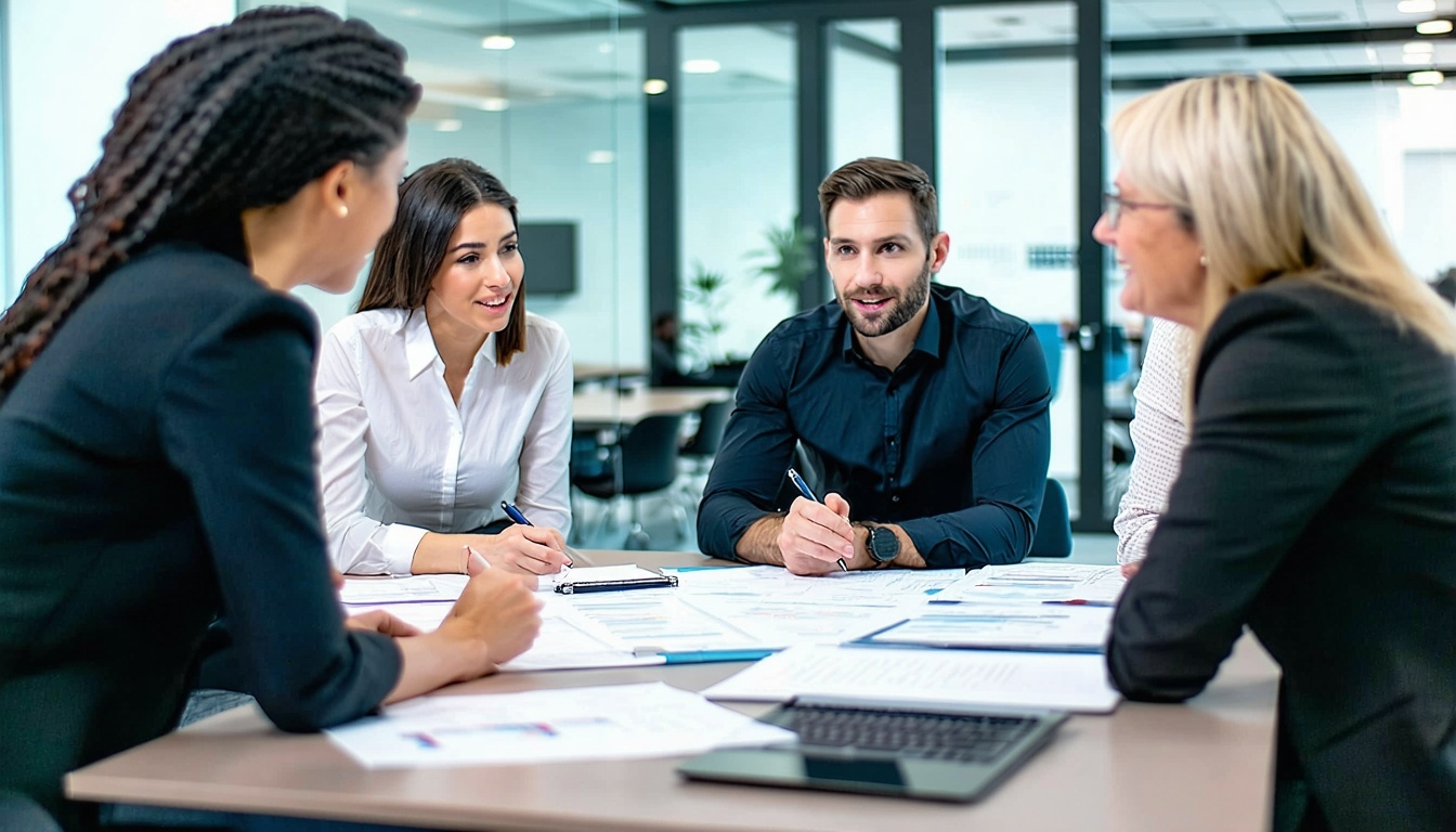 Compliance team collaborating on regulatory strategies